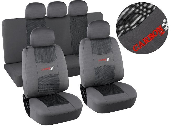 Poťahy sedadiel sada 9ks CARBON LIGHT šedé AIRBAG